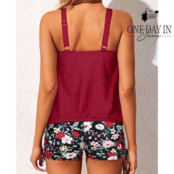 Yonique Boyshort Blouson Tankini Swimsuit Size L - Picture 2 of 6